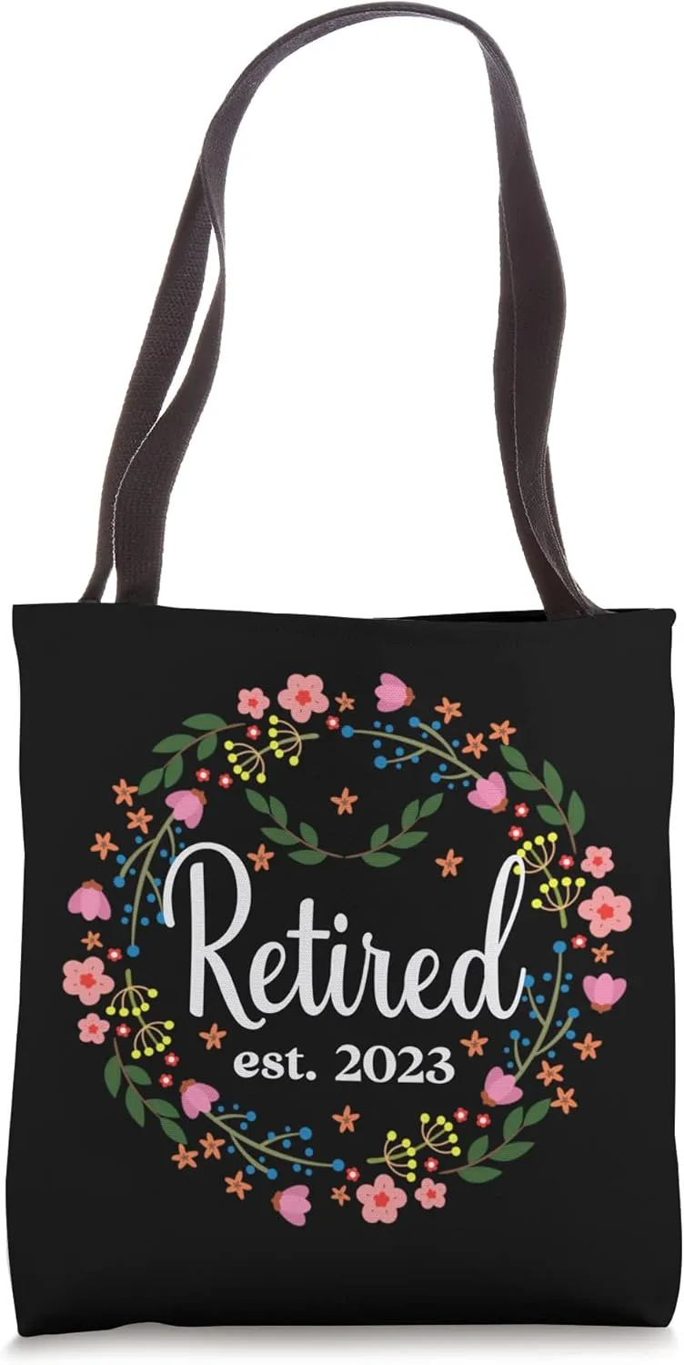 Retired est. 2023 Retiree Cute Flower Floral Retirement Tote Bag