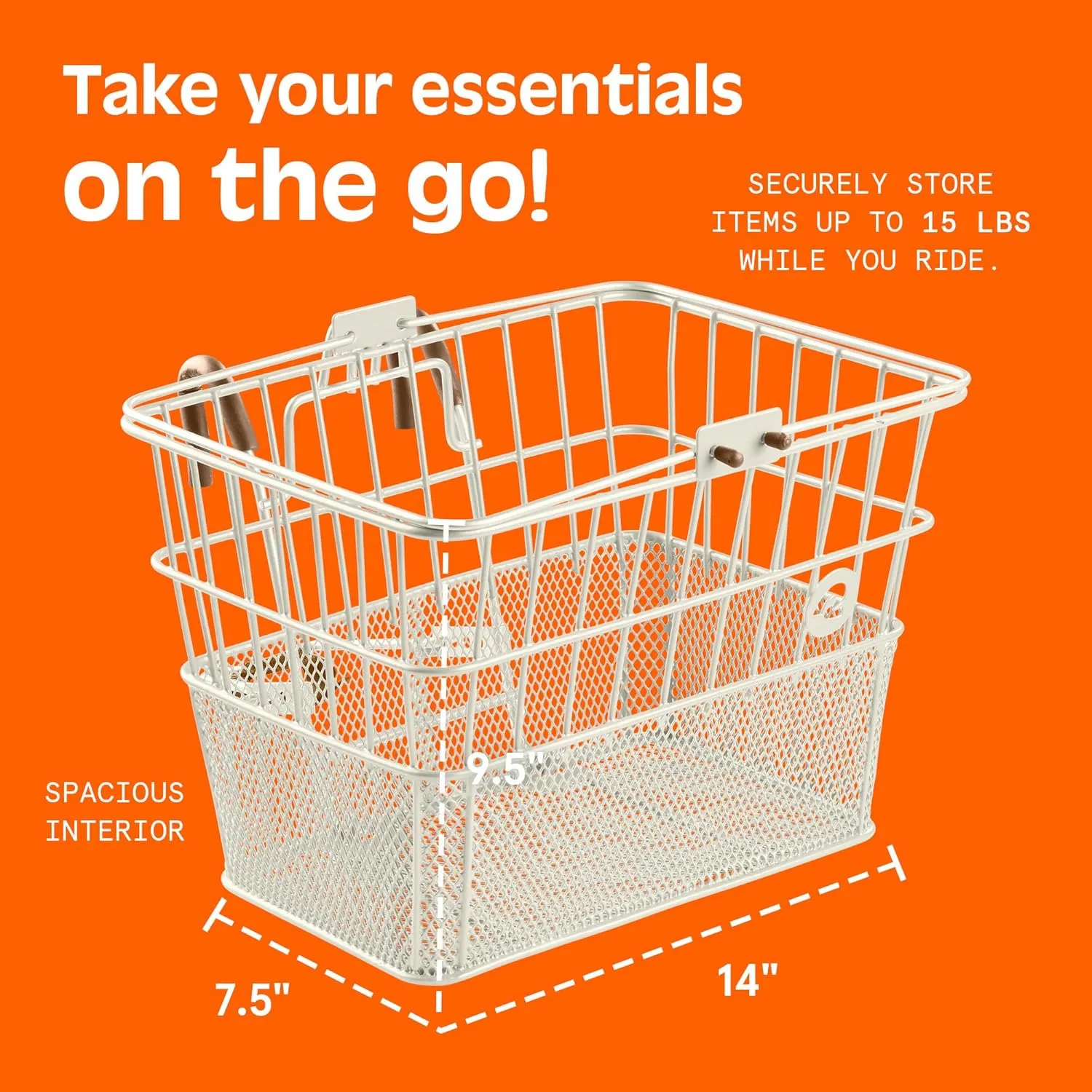 Retrospec Apollo Detachable Front Bike Basket Steel Half-Mesh with Integrated Detachable Hooks and Built-In Handle, Easy Assembly and Portability for Bicycles