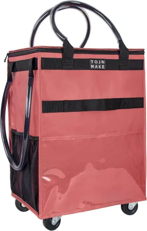 Reusable Grocery Bag On Wheels, Shopping Trolley, Rolling Tote with 8 Pockets and Zipper Cover, Foldable, Heavy Duty Handles, Carries Up to 46 LBS (Medium, Pink)