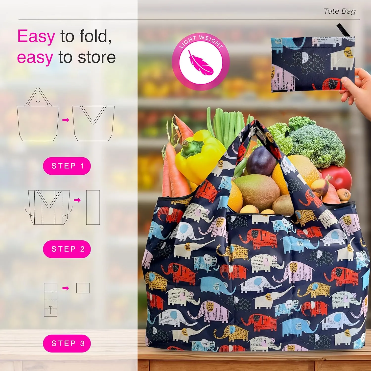 Reusable Grocery Shopping Bags with Handles – Foldable Tote Bags for Groceries