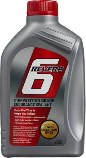 Revere Premium Tire Sealant for Tubeless Tires. Competition Race Grade Endurance Race Sealant. Secures large punctures in nanoseconds. Road, Mountain & Gravel bikes. Special formula won't clog valves.