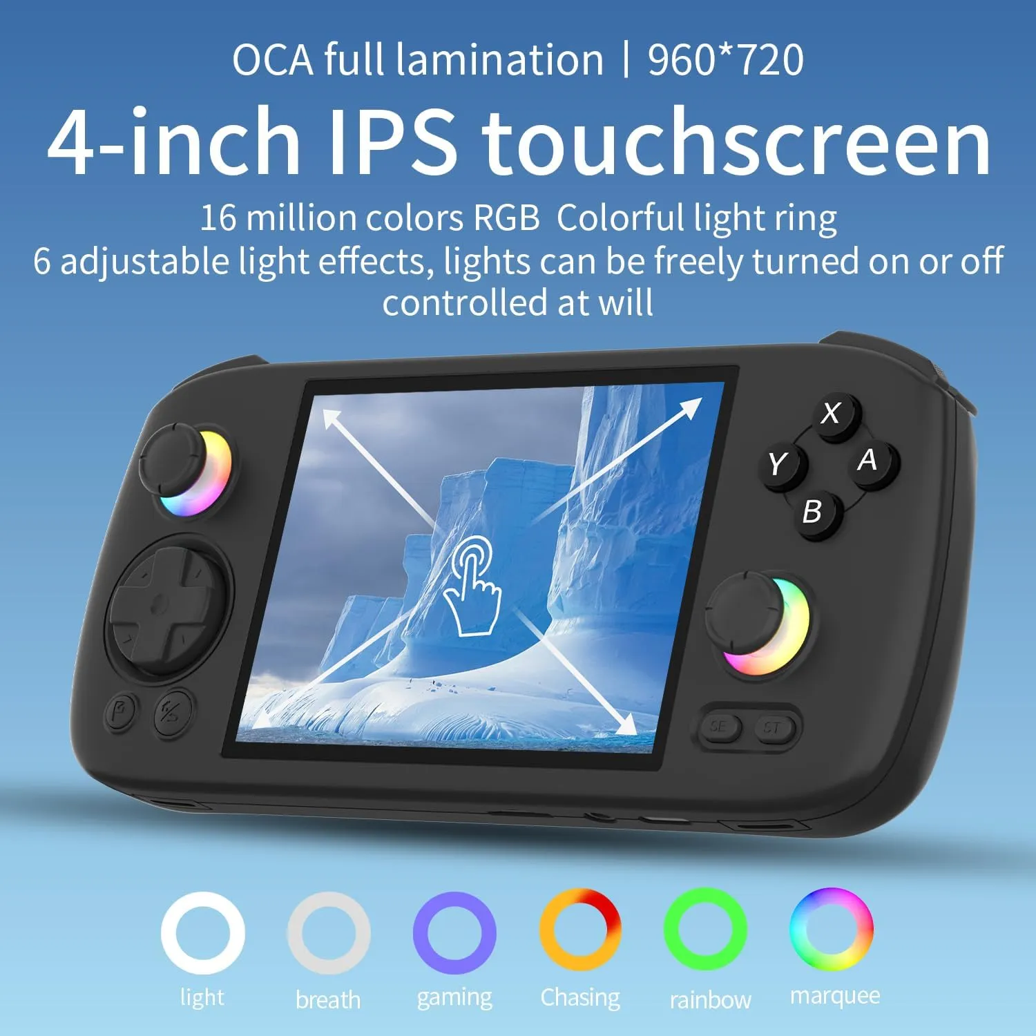 RG 406H Retro Handheld Game Console with 4-inch IPS Screen RGB Lighting Handheld Gaming Console with Android 13 System and 128G TF Card 5000mAh Battery black