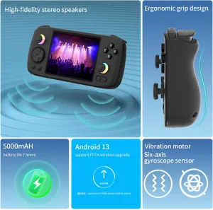 RG 406H Retro Handheld Game Console with 4-inch IPS Screen RGB Lighting Handheld Gaming Console with Android 13 System and 128G TF Card 5000mAh Battery black