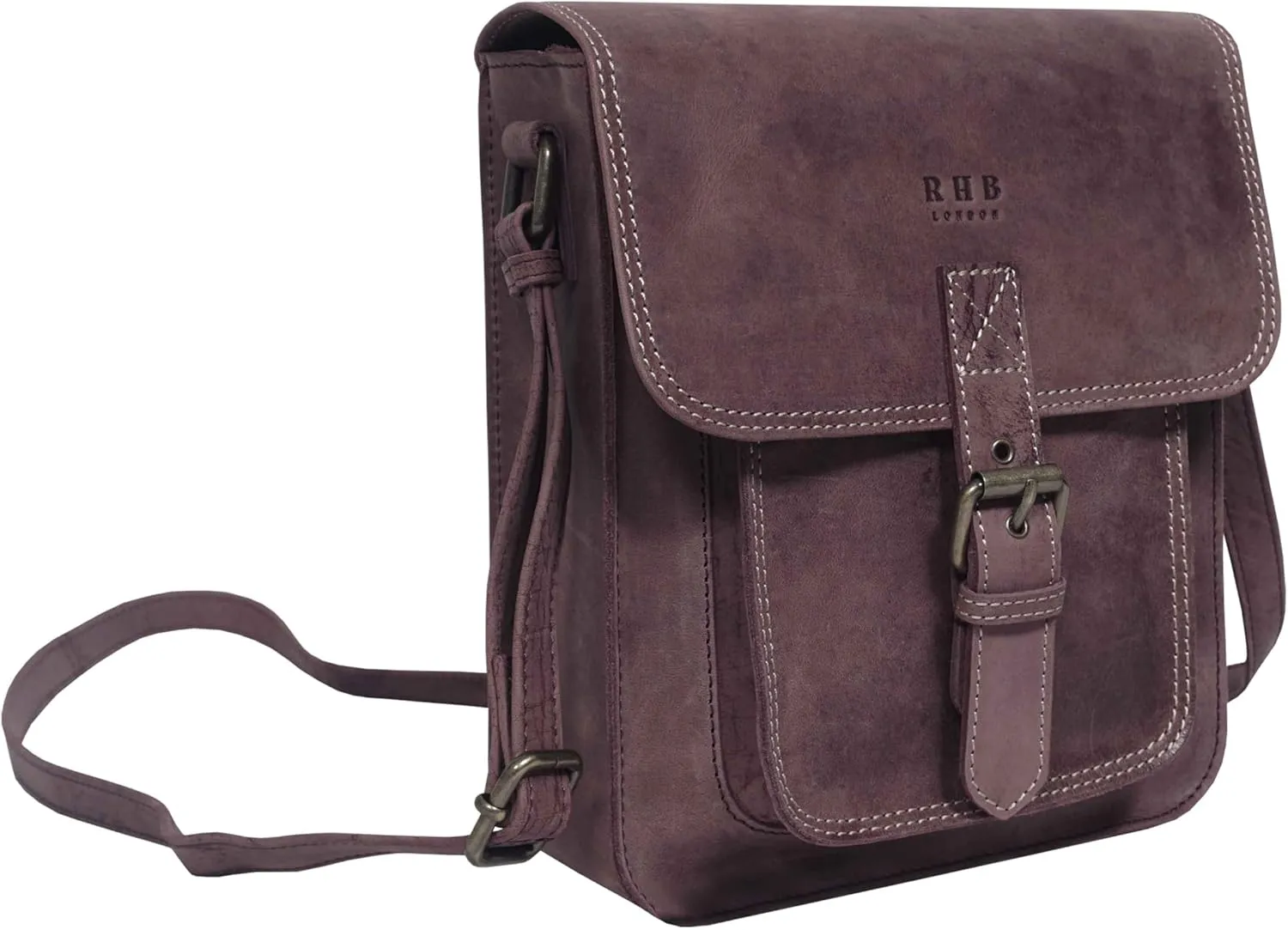 RHB Leather Crossbody Bag for Women - Sturdy Vintage Messenger Bag for Men with Adjustable Flap Fits IPad 11 inches