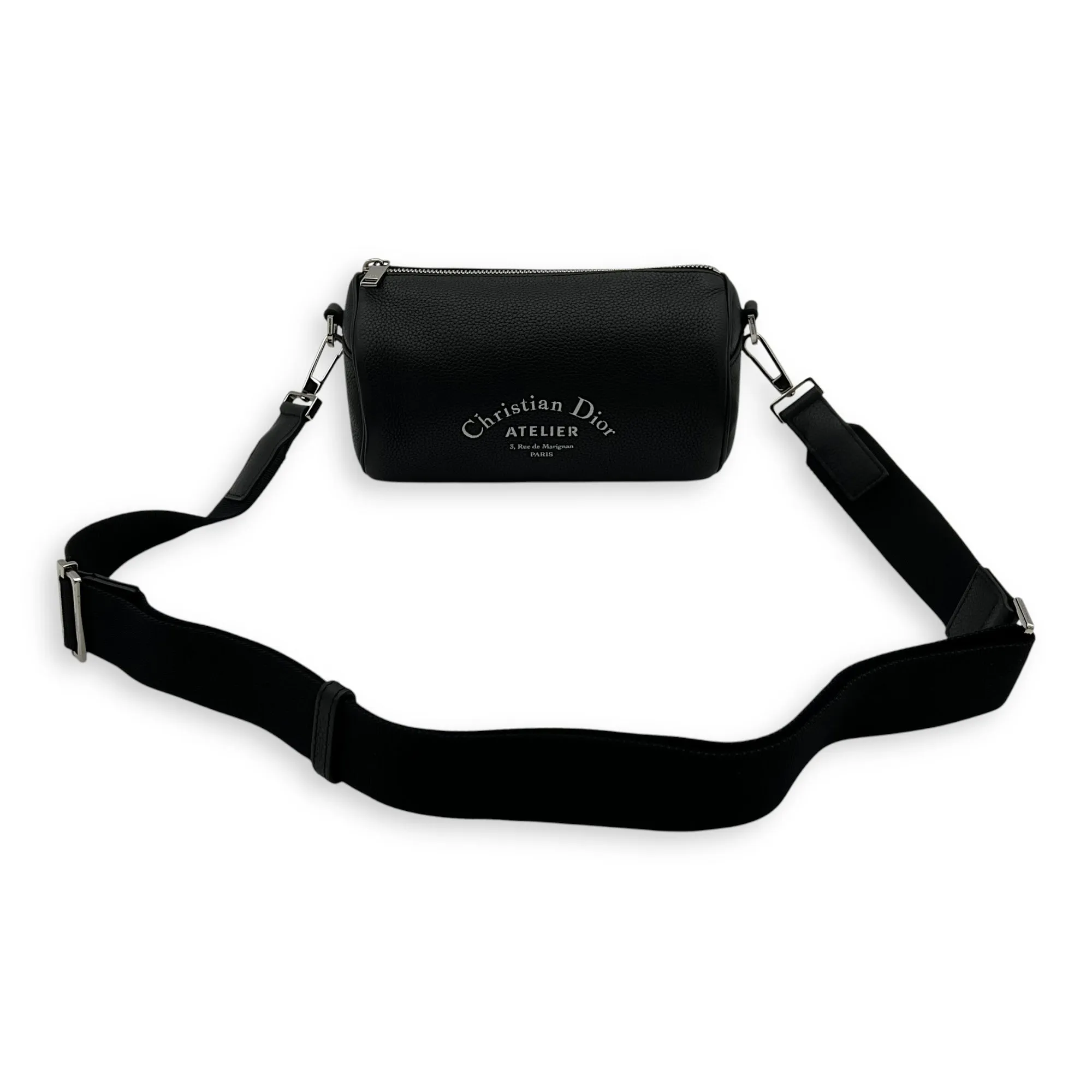 Roller Crossbody Bag Black in Calfskin, Silver hardware
