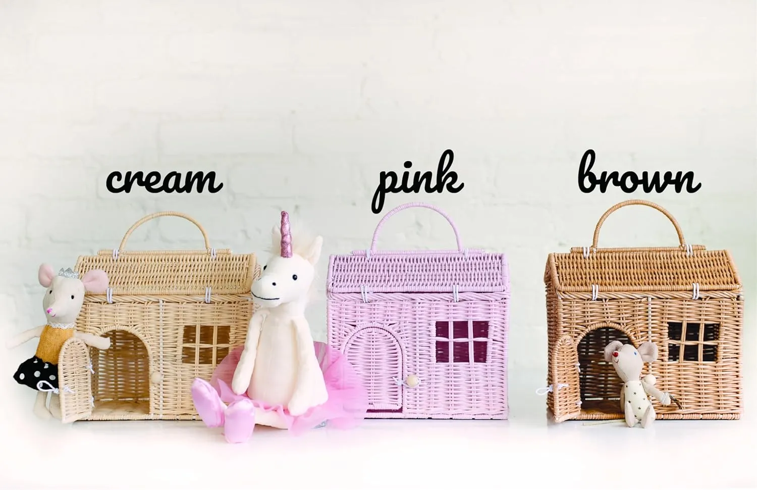 Rool Rattan House Shaped Basket Wicker Small Dollhouse Gift for Girls, Boho Toys, Mouse in a Box House, Little Girl Purse Clutch, Doll Carrier (Brown)