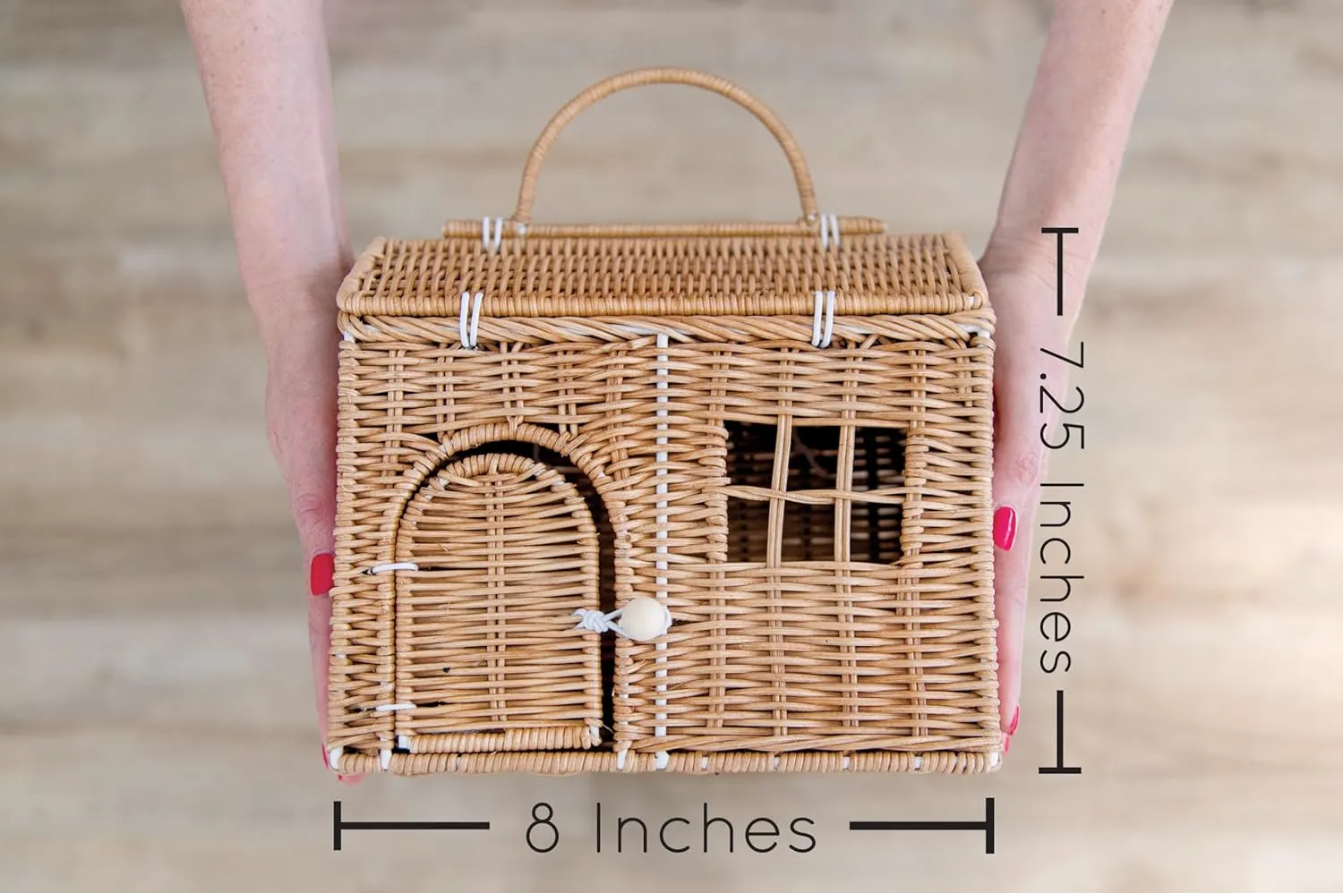 Rool Rattan House Shaped Basket Wicker Small Dollhouse Gift for Girls, Boho Toys, Mouse in a Box House, Little Girl Purse Clutch, Doll Carrier (Brown)