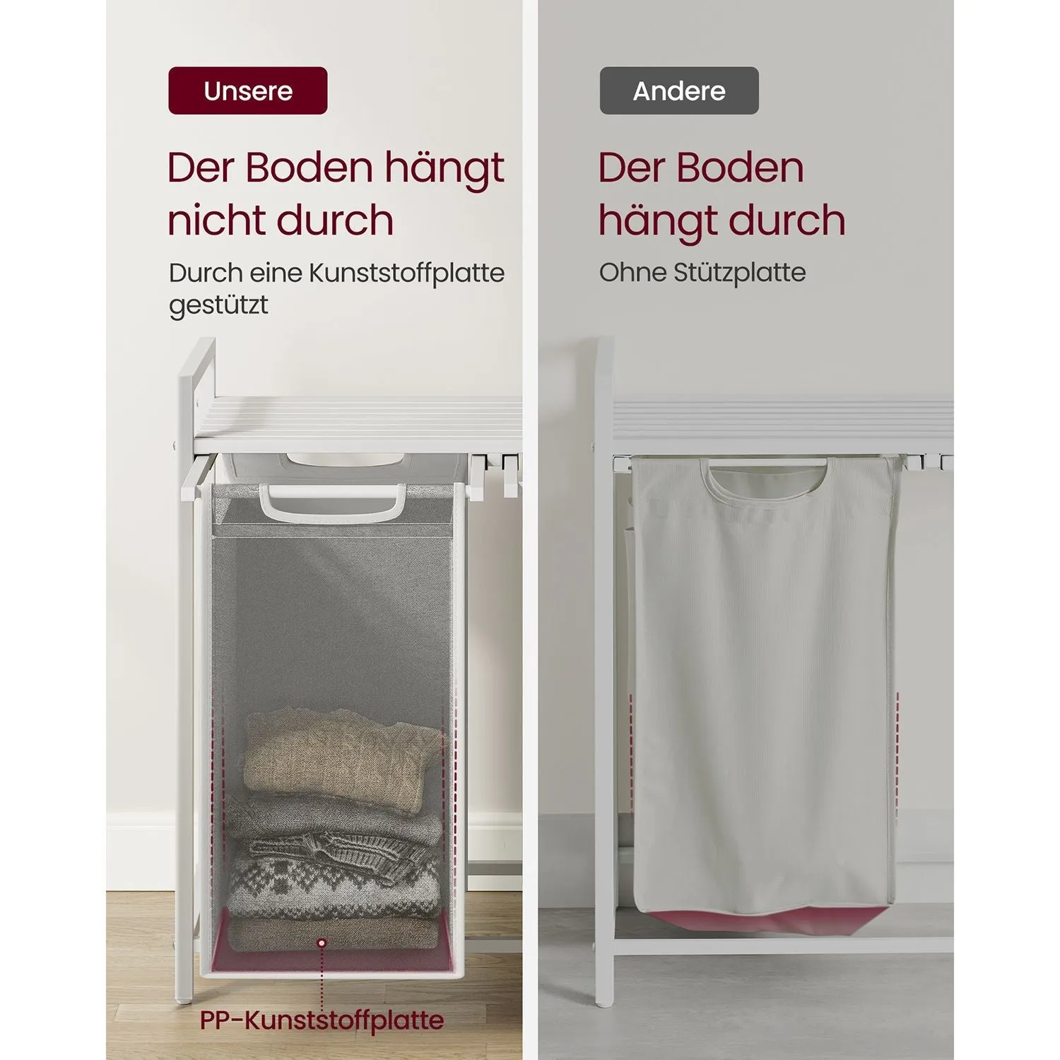 Rootz Laundry Basket with Shelf - White - MDF Steel Clothing Hamper - Organizer - 73cm x 33cm x 72cm - 2 Bags - Heavy Duty - Storage Rack - Oxford Cloth