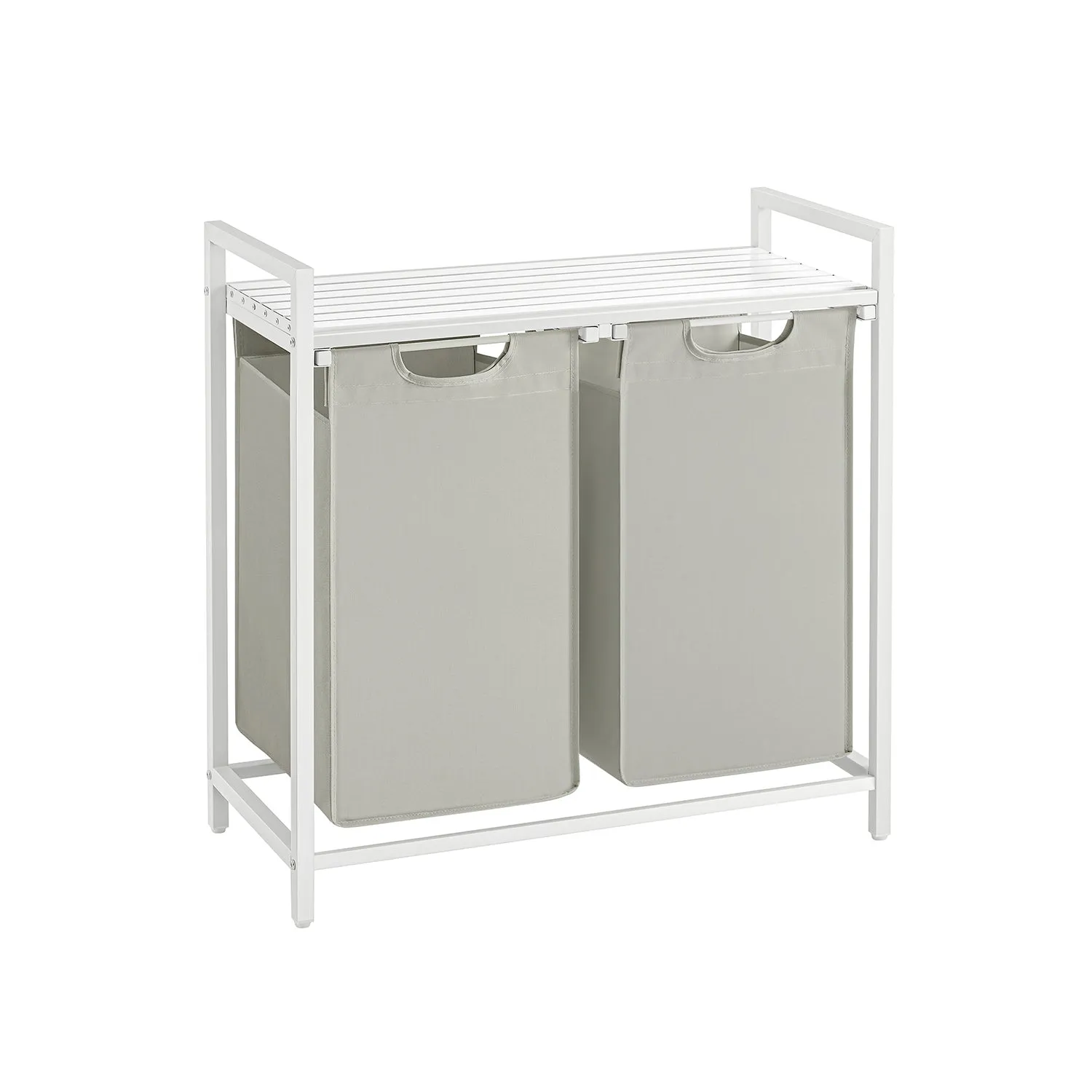 Rootz Laundry Basket with Shelf - White - MDF Steel Clothing Hamper - Organizer - 73cm x 33cm x 72cm - 2 Bags - Heavy Duty - Storage Rack - Oxford Cloth