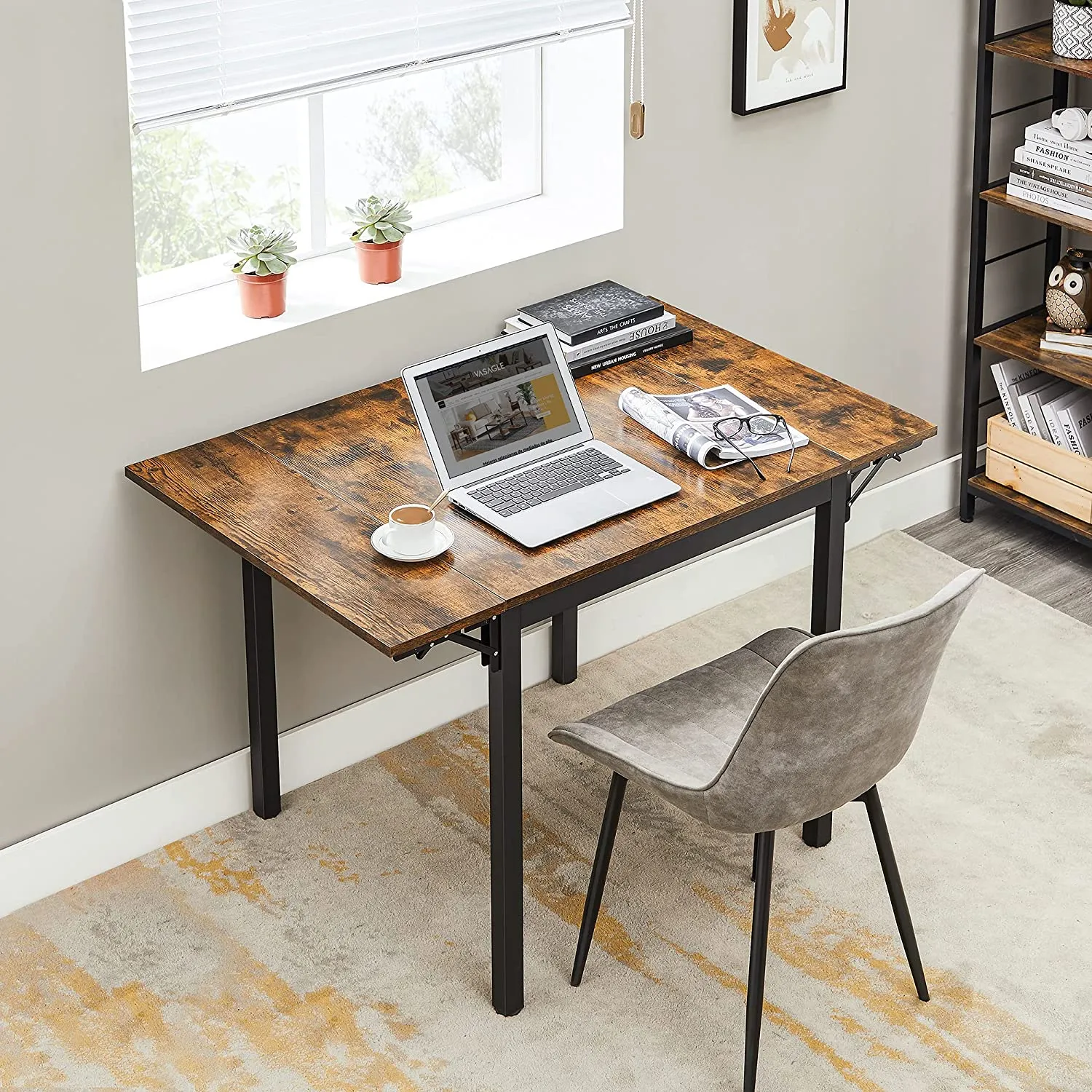 Rootz Vintage Brown-Black Dining Table - Chipboard Steel - Foldable Table - Rustic Table - Heavy Duty - 120cm x 78cm x 76.2cm