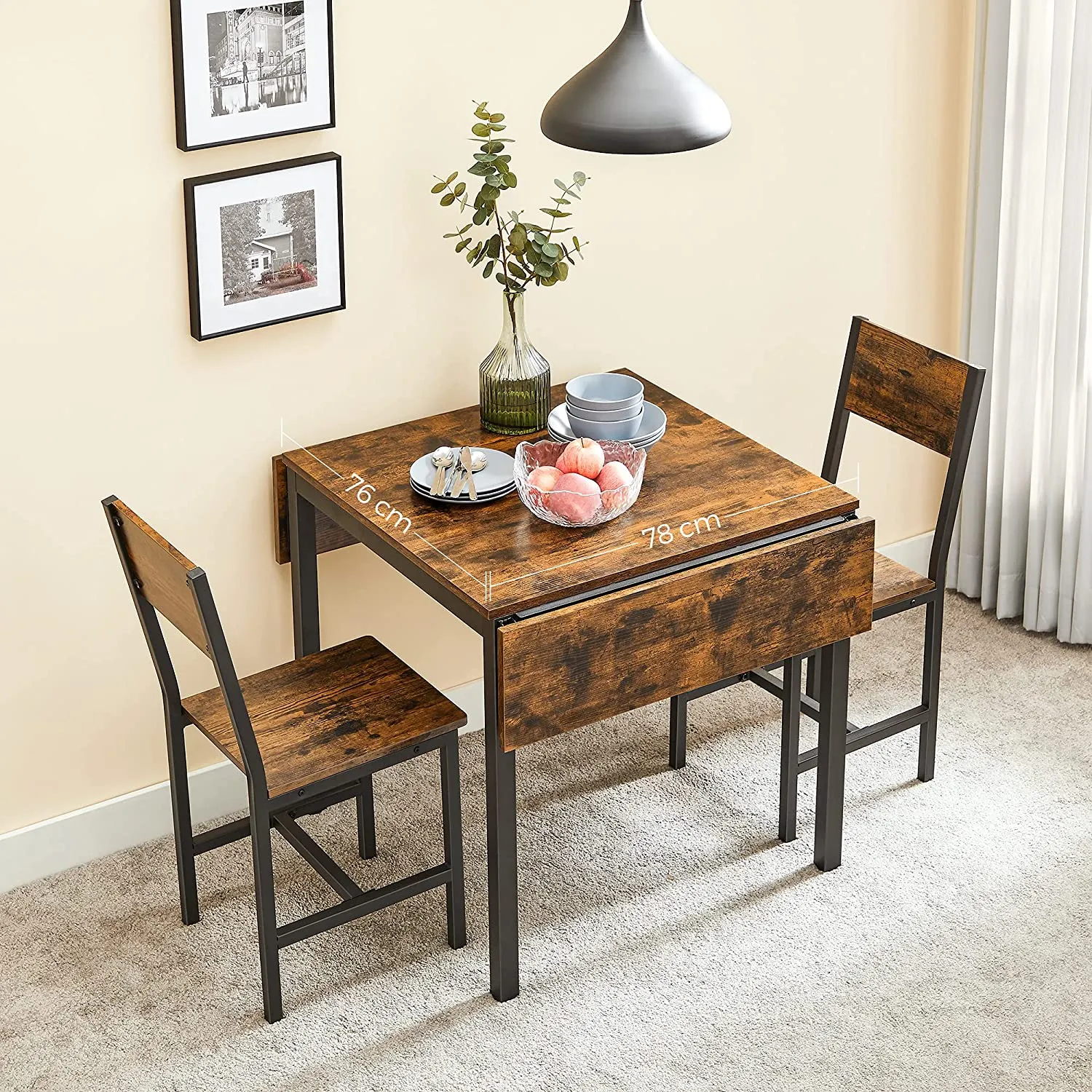 Rootz Vintage Brown-Black Dining Table - Chipboard Steel - Foldable Table - Rustic Table - Heavy Duty - 120cm x 78cm x 76.2cm