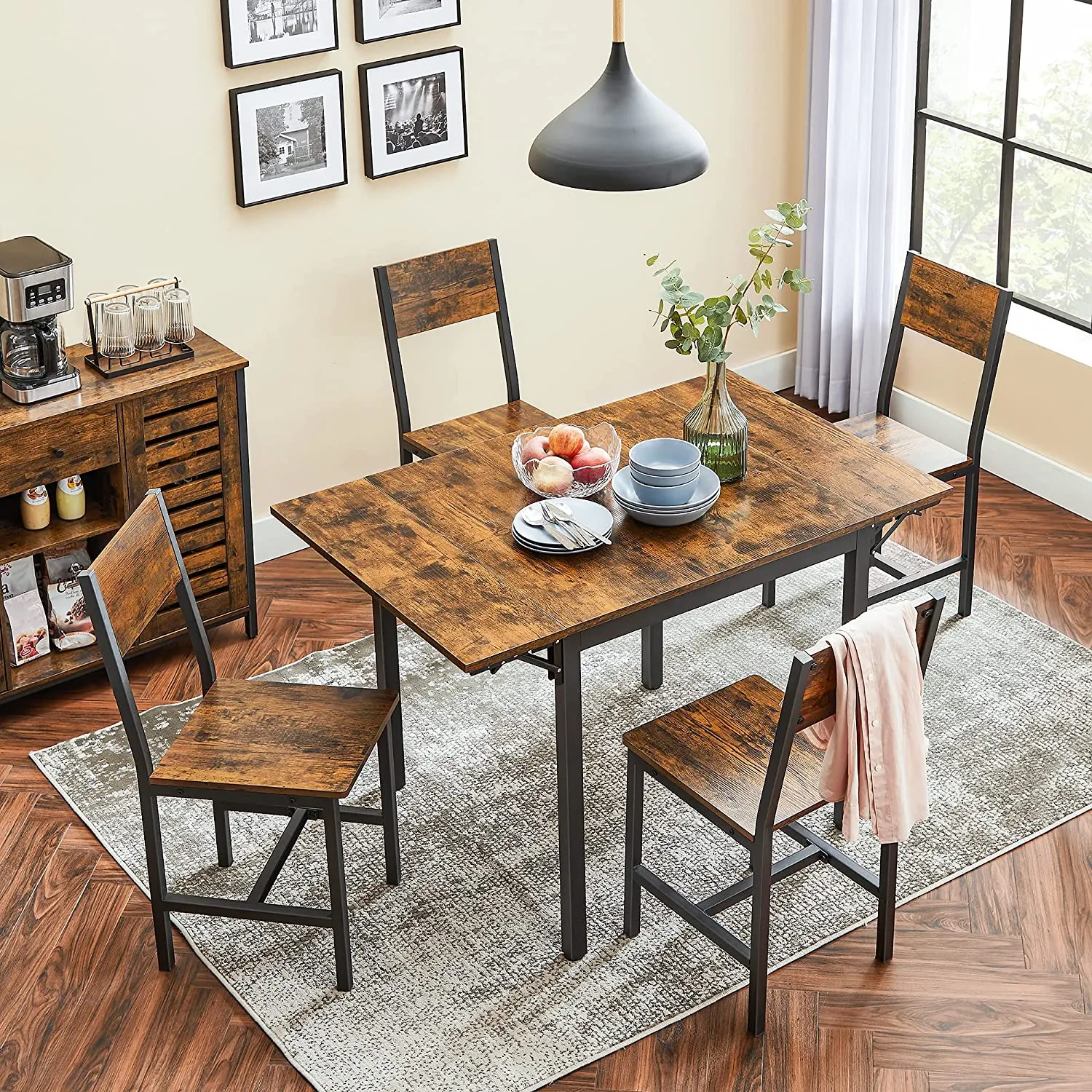 Rootz Vintage Brown-Black Dining Table - Chipboard Steel - Foldable Table - Rustic Table - Heavy Duty - 120cm x 78cm x 76.2cm
