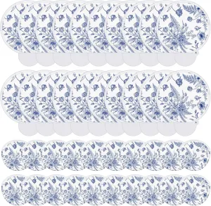 Roowest 20 Pcs Wedding Folding Hand Fans Blue Chinoiserie Floral Round Shaped Lightweight Folding Fan with Plastic Handle and Storage Bag for Summer Tea Party Wedding Favors Bridal Shower Parties