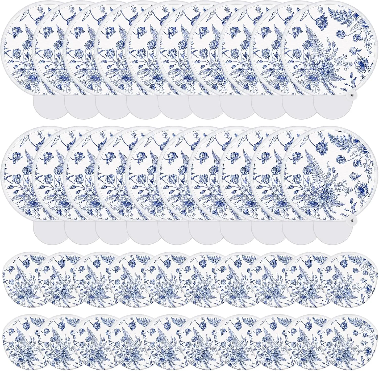 Roowest 20 Pcs Wedding Folding Hand Fans Blue Chinoiserie Floral Round Shaped Lightweight Folding Fan with Plastic Handle and Storage Bag for Summer Tea Party Wedding Favors Bridal Shower Parties