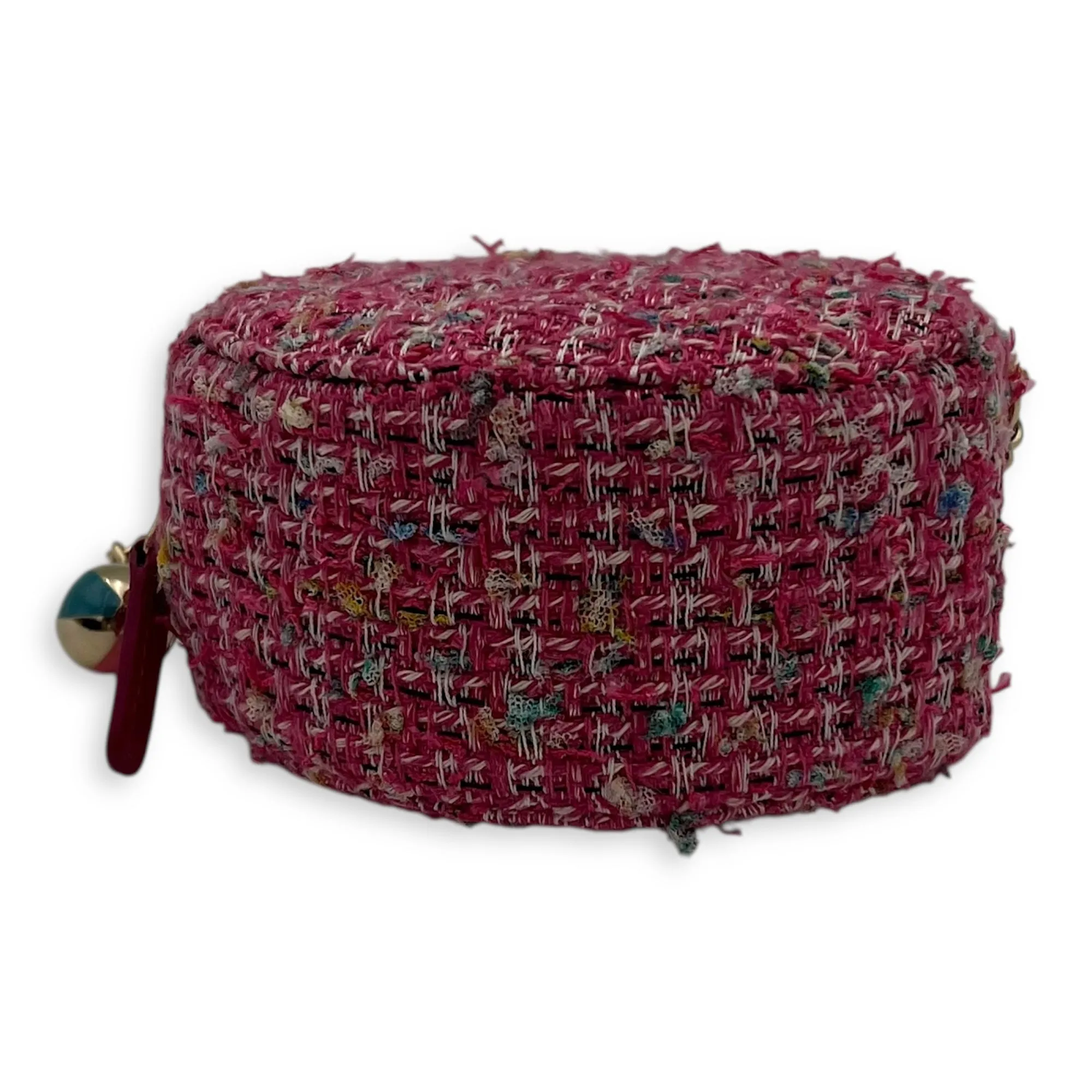Round CC Pink Crossbody Bag in Tweed, Gold hardware