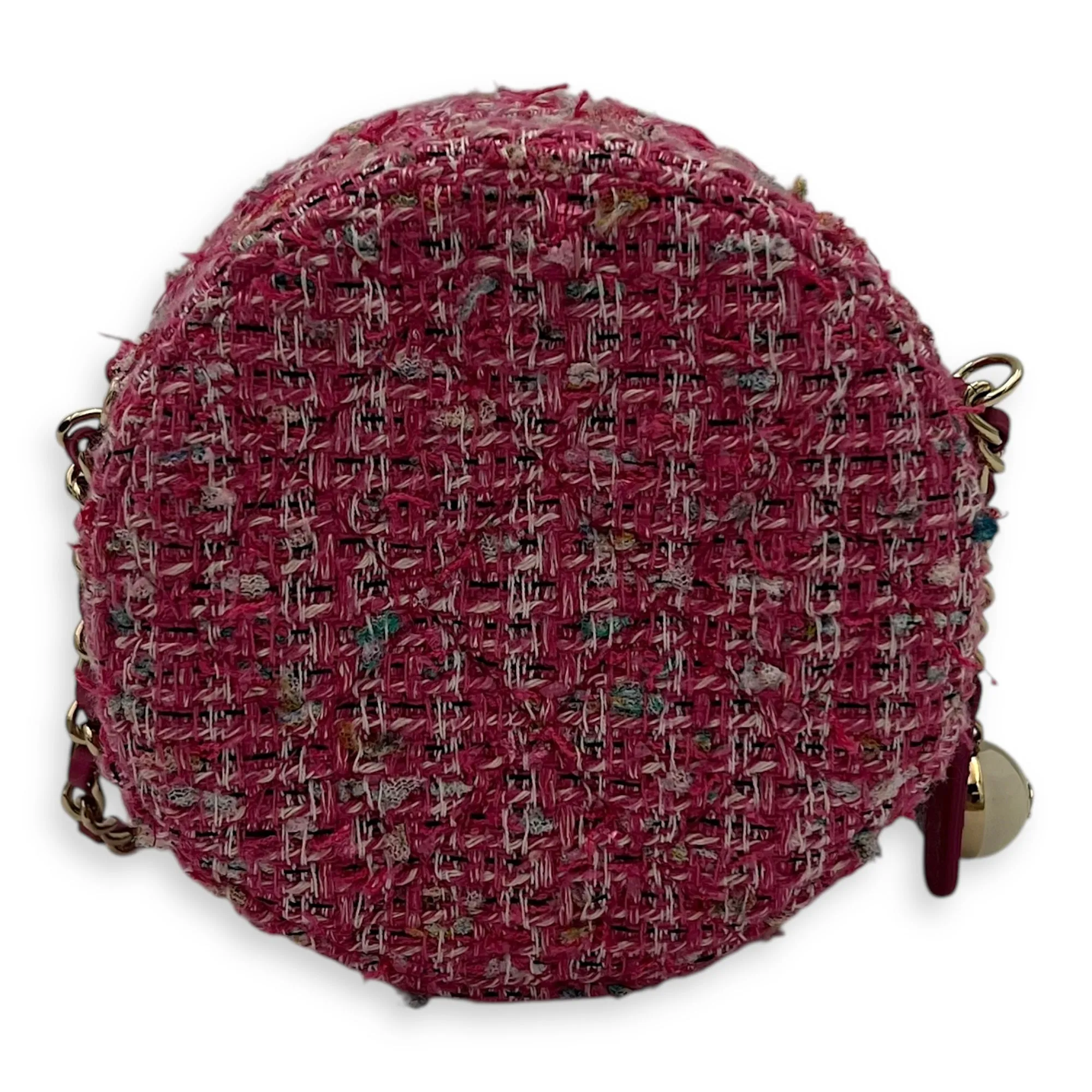 Round CC Pink Crossbody Bag in Tweed, Gold hardware