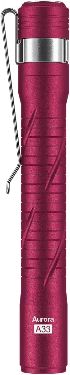 RovyVon Aurora A33 Pen Flashlight USB-C Rechargeable with Pocket Clip, 200 Lumen, IPX8 Waterproof for Inspection, Repair, Work, Outdoors(Red)