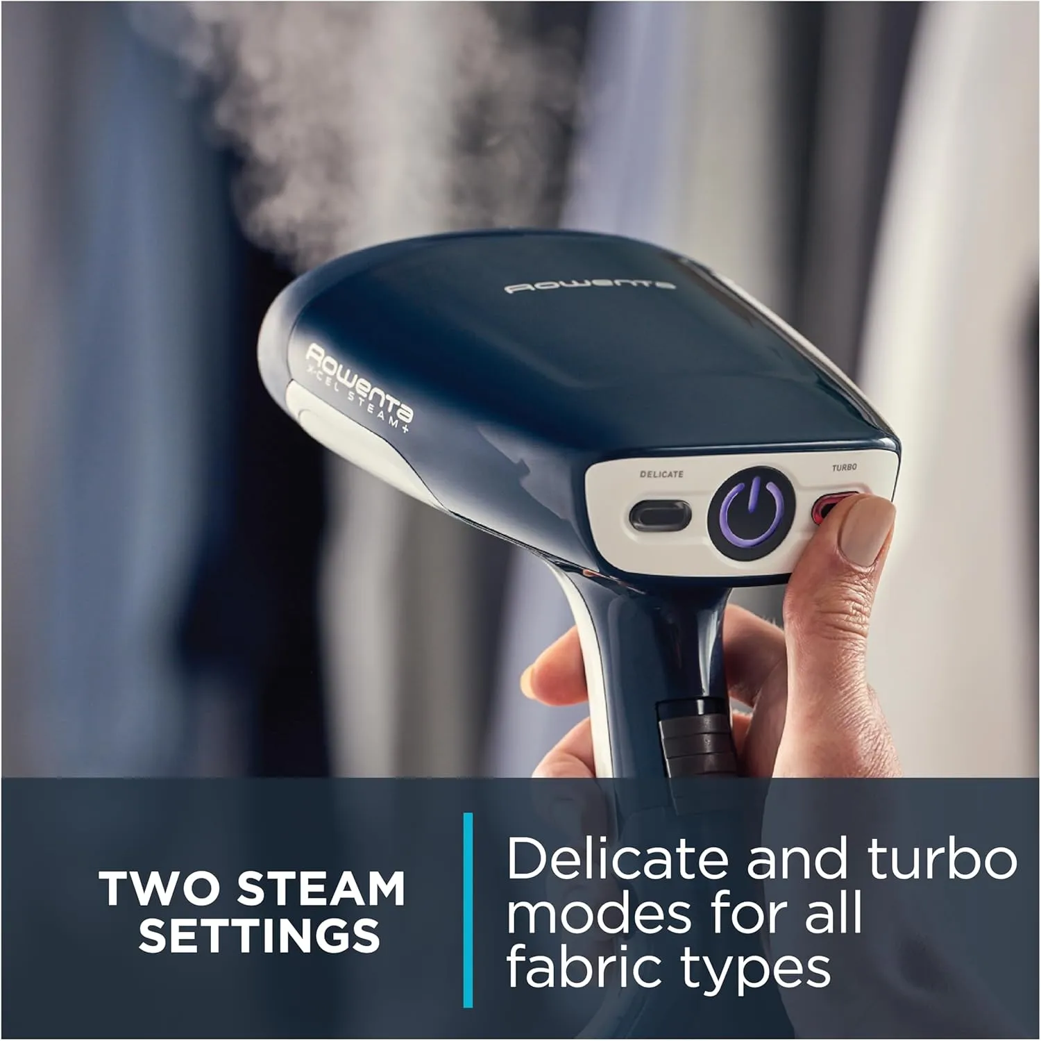 Rowenta Handheld Steamer for Clothes, X-Cel, 1600 Watts, 40-Second Fast Heat-Up, Powerful Continuous or On Demand Steam, 1600 Watts, Portable Clothes Steamer, Travel Must Have, Navy Blue, DR8120