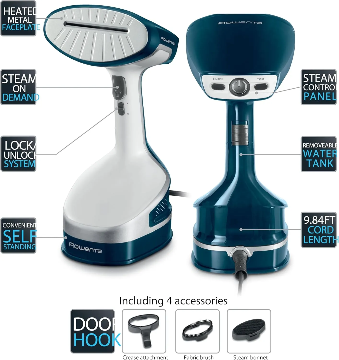 Rowenta Handheld Steamer for Clothes, X-Cel, 1600 Watts, 40-Second Fast Heat-Up, Powerful Continuous or On Demand Steam, 1600 Watts, Portable Clothes Steamer, Travel Must Have, Navy Blue, DR8120