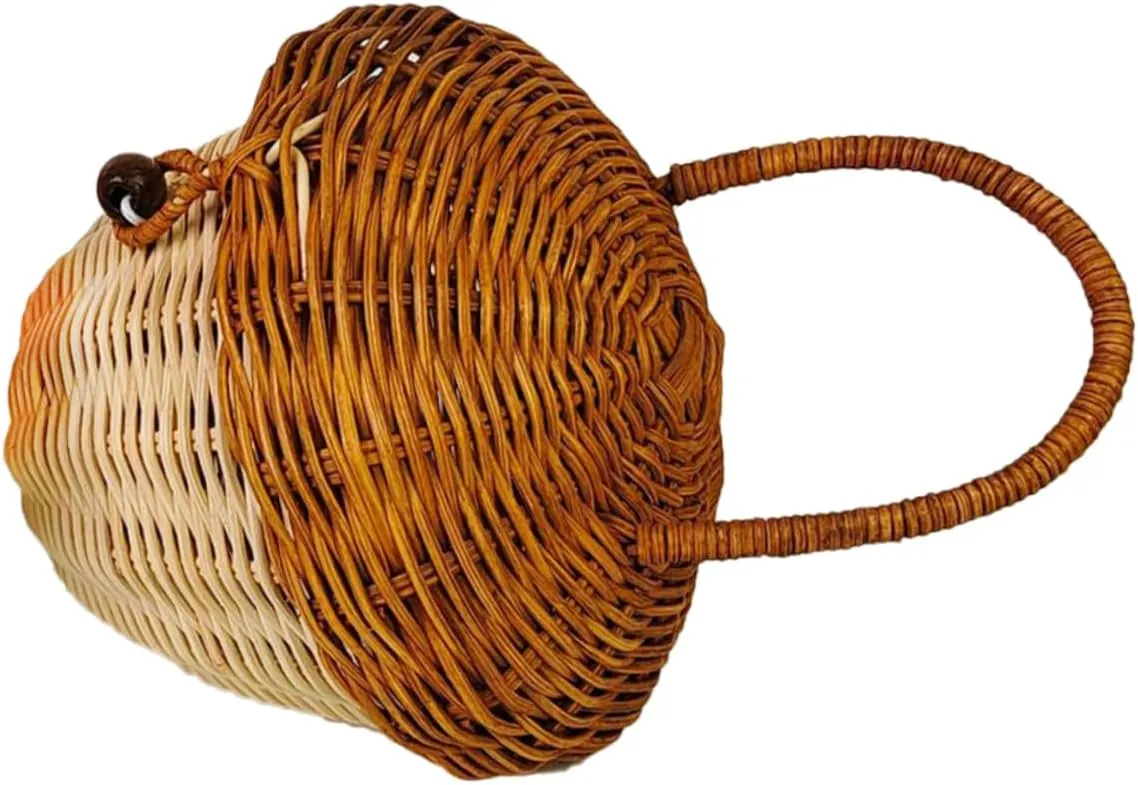 Rustic Rattan Acorn Bag Woven Small Storage Basket Lid for Boys and Girls Room Decor Photography Props