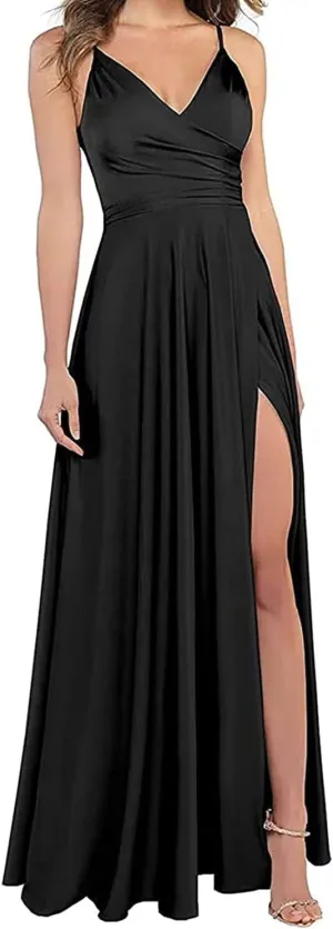 RYANTH Women's Satin Bridesmaid Dresses for Wedding Dress Formal Long A Line Prom Party Gowns with Pockets RYZ054