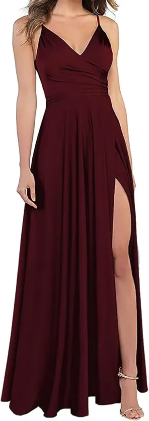 RYANTH Women's Satin Bridesmaid Dresses for Wedding Dress Formal Long A Line Prom Party Gowns with Pockets RYZ054
