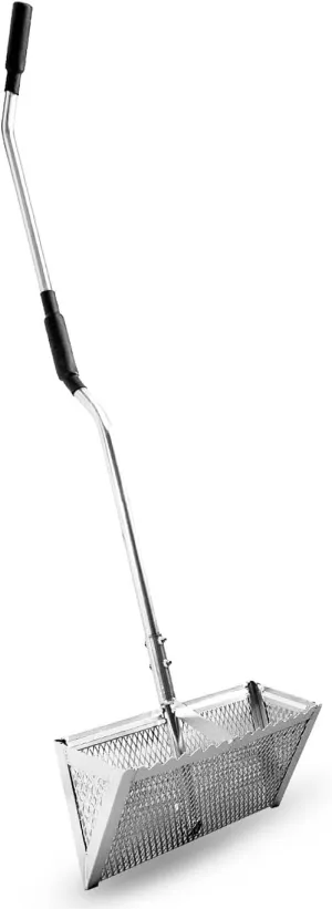 Sand Flea Rake,16-Inches Wide Basket, 52” Long Strong Handle, Sharp Teeth, Curved Handle Design [One Piece Handle Version]
