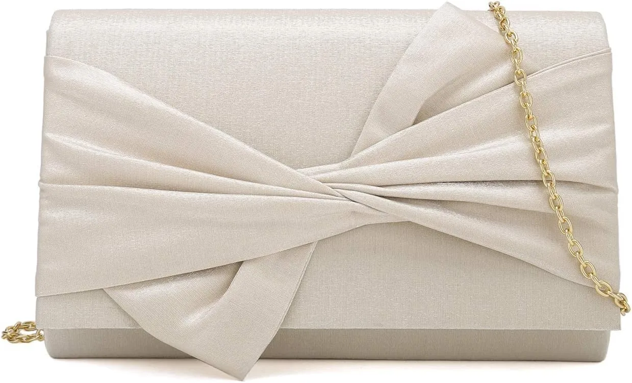 Satin Evening Bag Bow Flap Clutch Purse for Women Formal Party/Prom/Wedding…