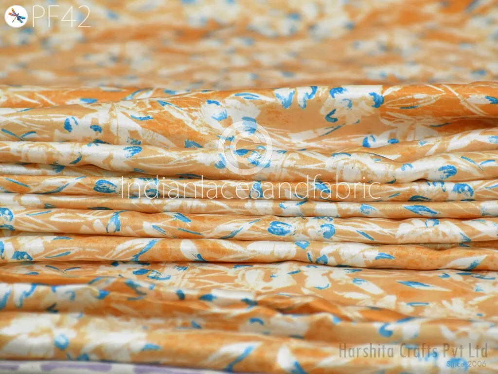 Satin fabric By Yard Indian Geometric Print Soft Flowy fabric Summer Dress Shirt Co-ord Set Clothing Party Costumes Drapery Sewing Crafting