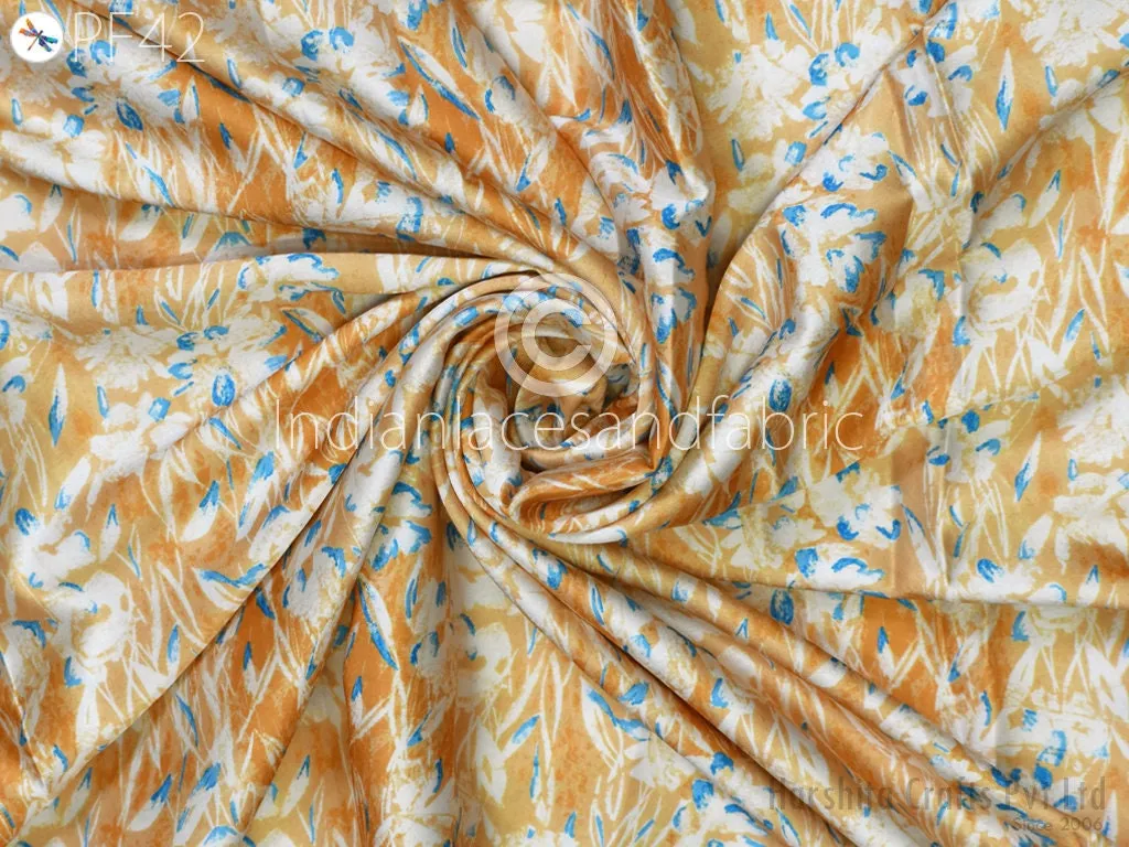 Satin fabric By Yard Indian Geometric Print Soft Flowy fabric Summer Dress Shirt Co-ord Set Clothing Party Costumes Drapery Sewing Crafting
