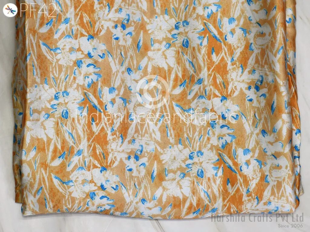 Satin fabric By Yard Indian Geometric Print Soft Flowy fabric Summer Dress Shirt Co-ord Set Clothing Party Costumes Drapery Sewing Crafting