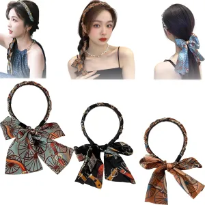 Satin Fabric Hair Bands,Retro Satin Cross Knotted Fabric Headband,Adjustable Bow Hairbands, Boho Knotted Satins Fabrics Head Band for Daily Wearing, Dating and Sport