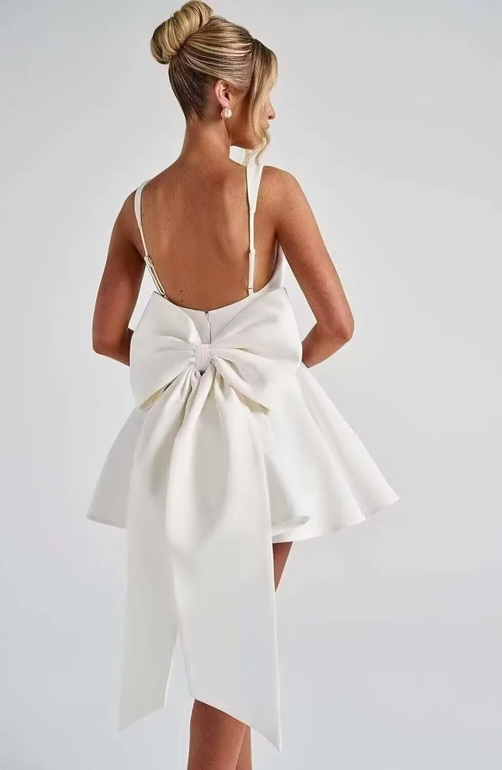 Satin Homecoming Dresses 2025 Short Prom Dress with Bow A Line Formal Cocktail Evening Gown with Pockets
