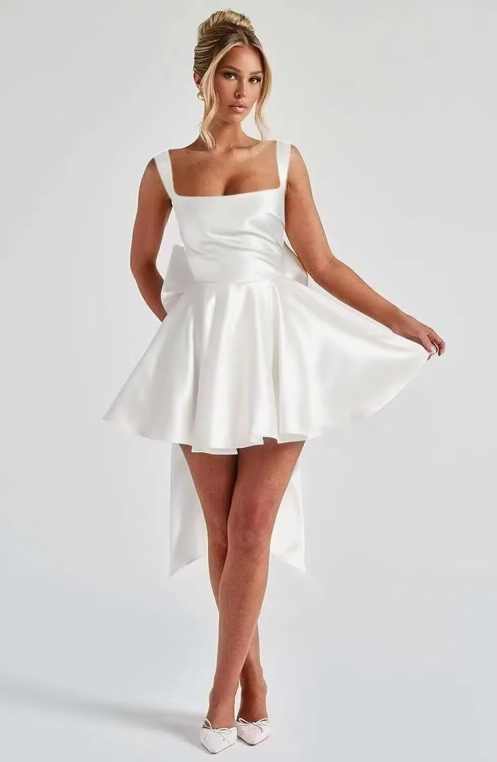 Satin Homecoming Dresses 2025 Short Prom Dress with Bow A Line Formal Cocktail Evening Gown with Pockets