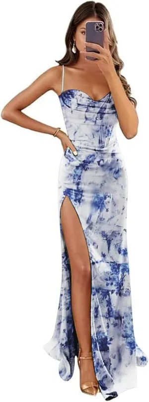 Satin Mermaid Prom Dresses 2025 Cowl Neck Bridesmaid Dresses for Women Formal Wedding Guest Dress with Slit