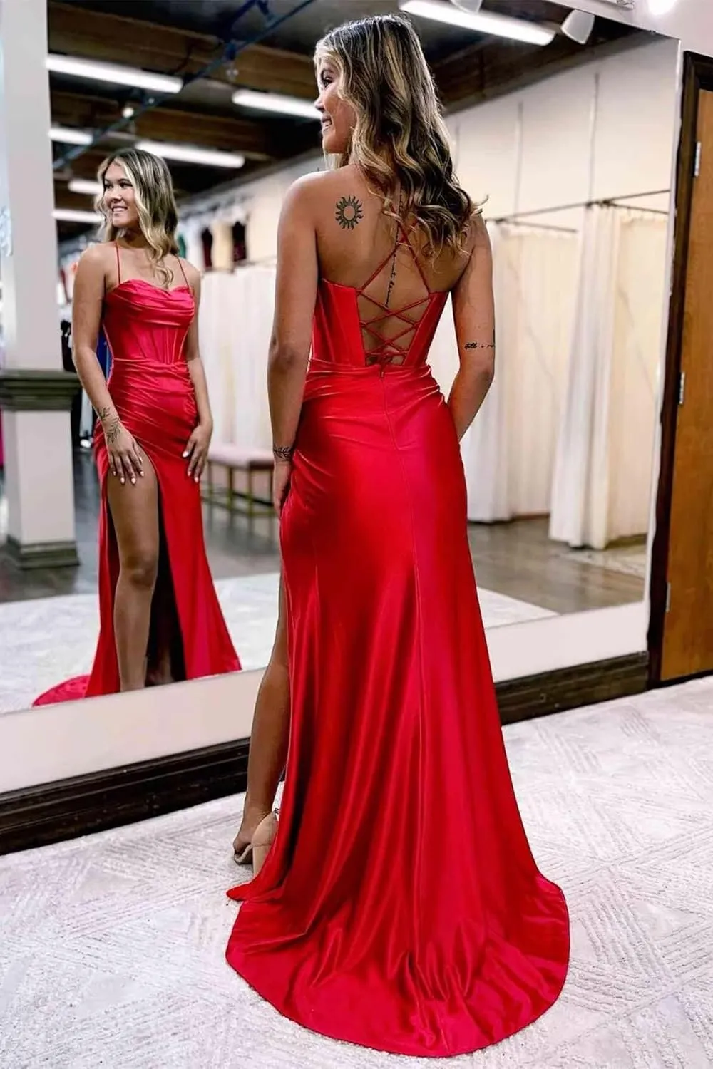Satin Mermaid Prom Dresses 2025 Cowl Neck Bridesmaid Dresses for Women Formal Wedding Guest Dress with Slit
