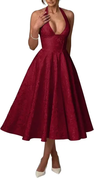 Satin Prom Dresses 2025 Jacquard A Line Tea Length Formal Party Gowns
