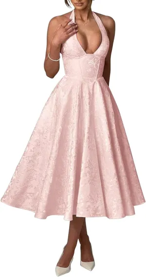 Satin Prom Dresses 2025 Jacquard A Line Tea Length Formal Party Gowns