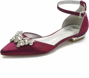 Satin Rhinestones Wedding Flats Shoes for Bride Pointed Toe Prom Evening Bridal Party Dress Flats Women 5047-63