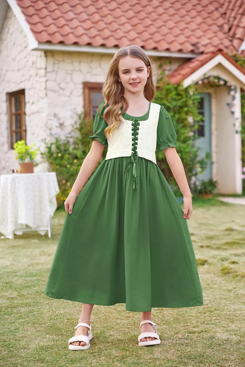 Scarlet Darkness Girl Renaissance Dress Short Puff Sleeve Long Dresses Flower Girl Dress Size 7-14