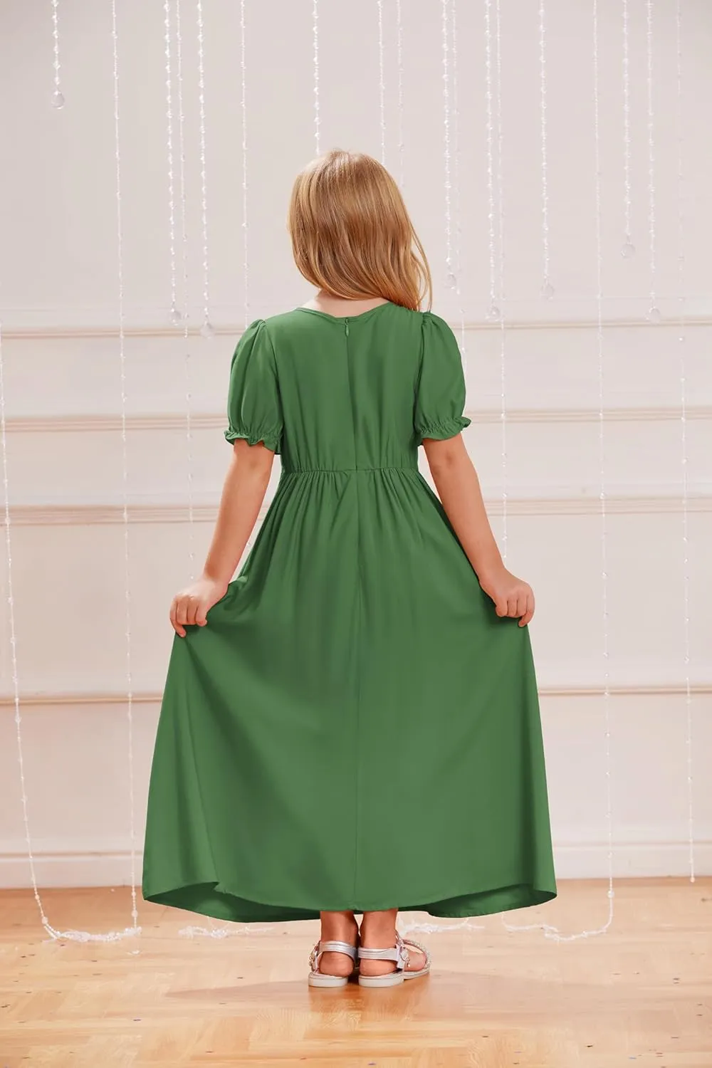 Scarlet Darkness Girl Renaissance Dress Short Puff Sleeve Long Dresses Flower Girl Dress Size 7-14