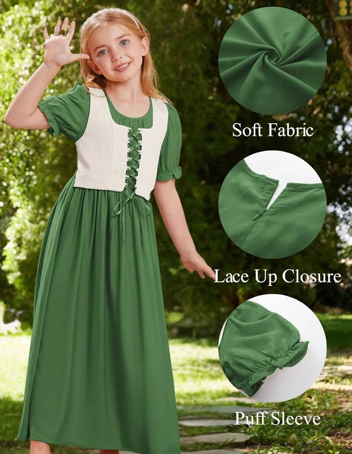 Scarlet Darkness Girl Renaissance Dress Short Puff Sleeve Long Dresses Flower Girl Dress Size 7-14