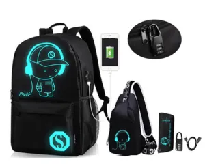 School Backpack Shoulder  with USB Charging Port with Anime Luminous