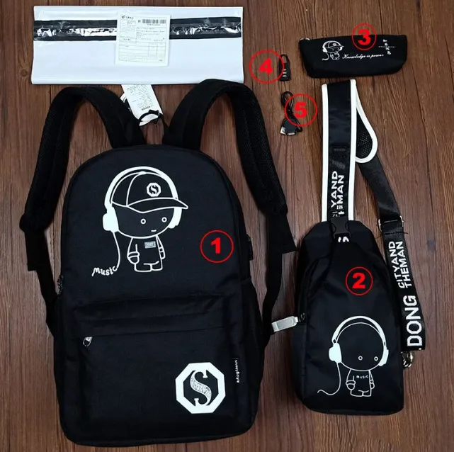 School Backpack Shoulder  with USB Charging Port with Anime Luminous