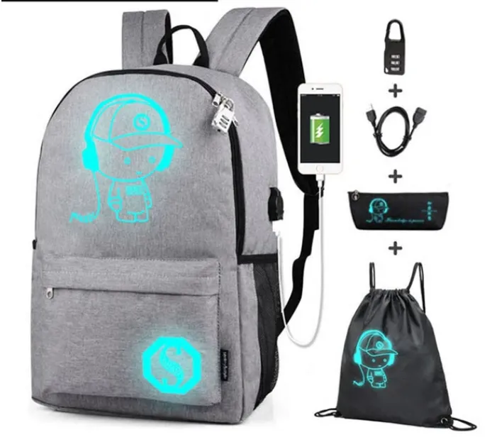 School Backpack Shoulder  with USB Charging Port with Anime Luminous