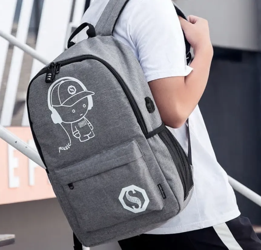 School Backpack Shoulder  with USB Charging Port with Anime Luminous