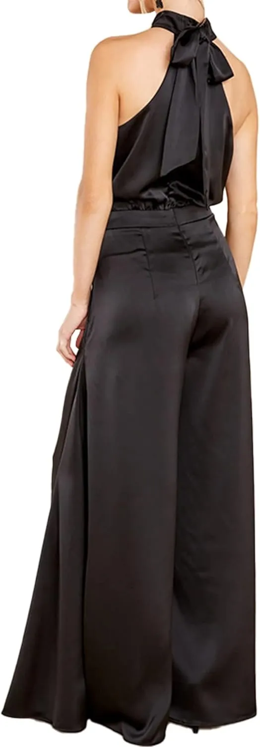 S・DEER Womens Sleeveless Halter Tied Jumpsuit with Pockets High Waist Wide Leg Pants for Women