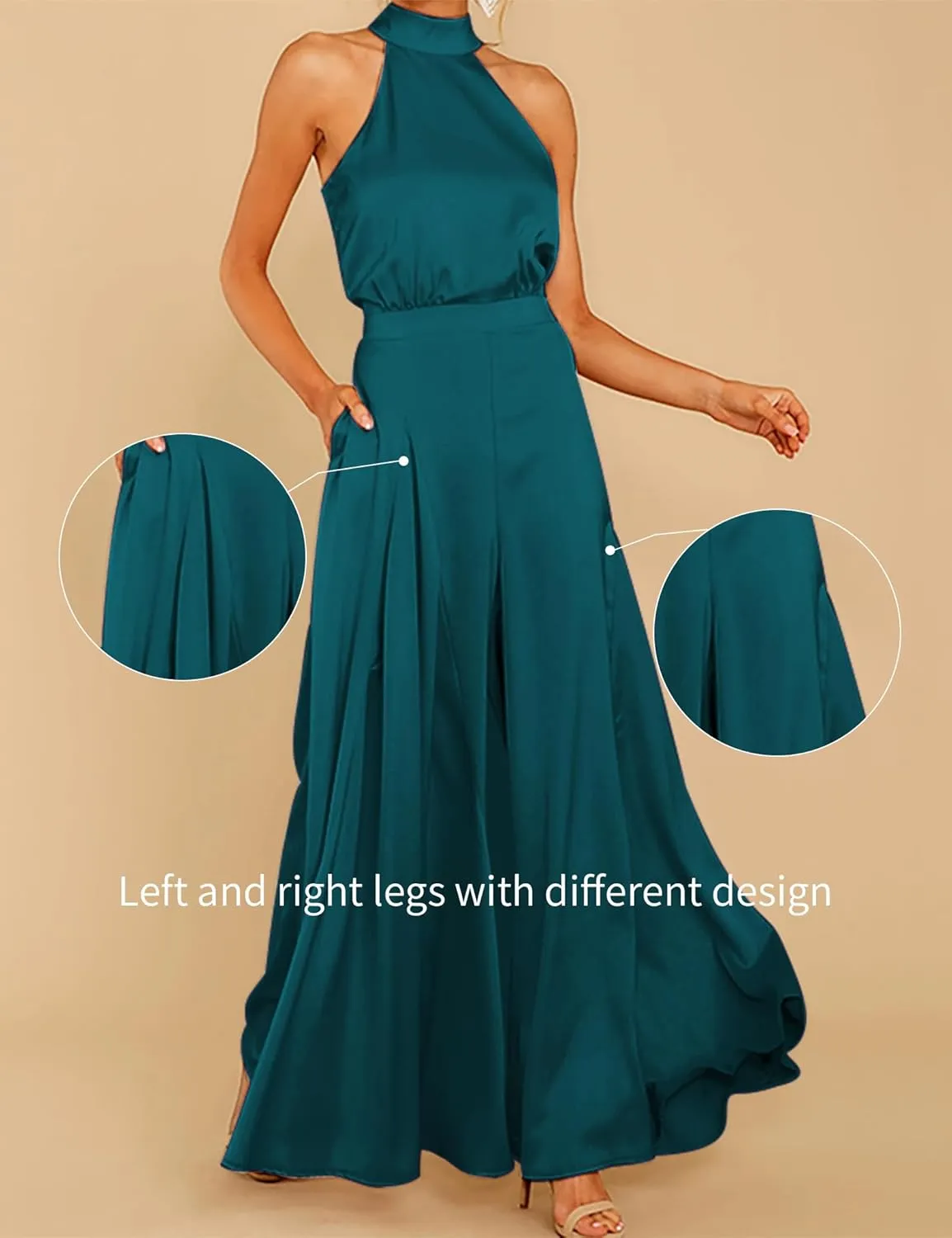 S・DEER Womens Sleeveless Halter Tied Jumpsuit with Pockets High Waist Wide Leg Pants for Women
