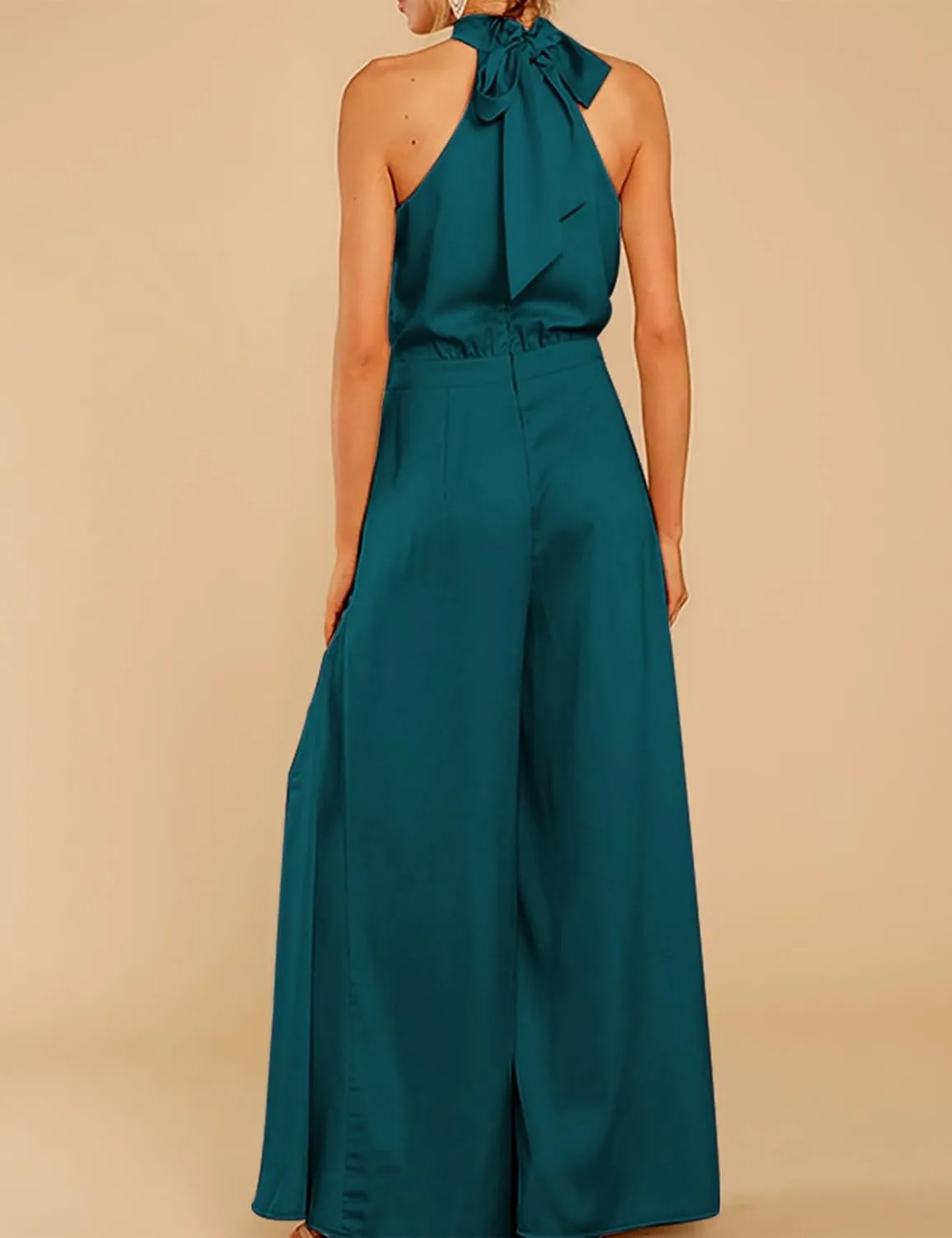 S・DEER Womens Sleeveless Halter Tied Jumpsuit with Pockets High Waist Wide Leg Pants for Women