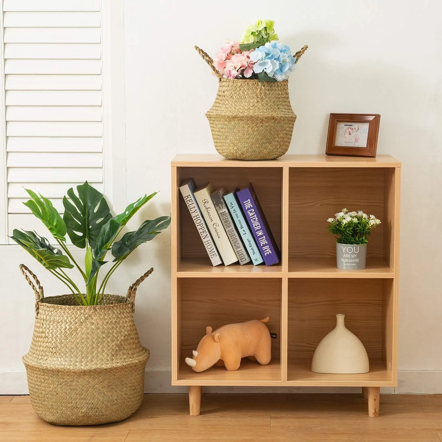 Seagrass Belly Basket, Set of 2 Woven Plant Pot Holder handmade Home Decor for Storage Plants Picnic Grocery Medium(10.63 x 9.44 inch)